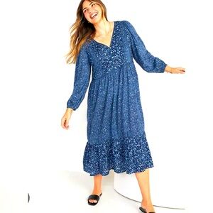 Long-Sleeve Fit & Flare Tiered Midi Dress